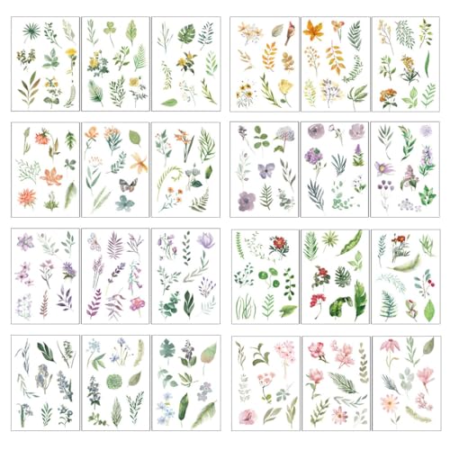 HZAOPZE Blatt Scrapbook Aufkleber Pflanzen, Blumen Sticker Transparent Pflanzen Aufkleber Basteln Scrapbook Stickers Natur Sticker Für Fotoalbum Retro Blumen Sammelalbum Diy Basteln(24 pcs, 8 Stile) von HZAOPZE