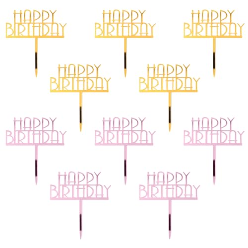 HZAOPZE Happy Birthday Tortendeko, Cake Topper Geburtstag, Acryl Tortendeko Geburtstag, Happy Birthday Tortendeko Geburtstag, Cupcake Topper，künstlerische Schriftart(10 pcs, Gold, Roségold) von HZAOPZE