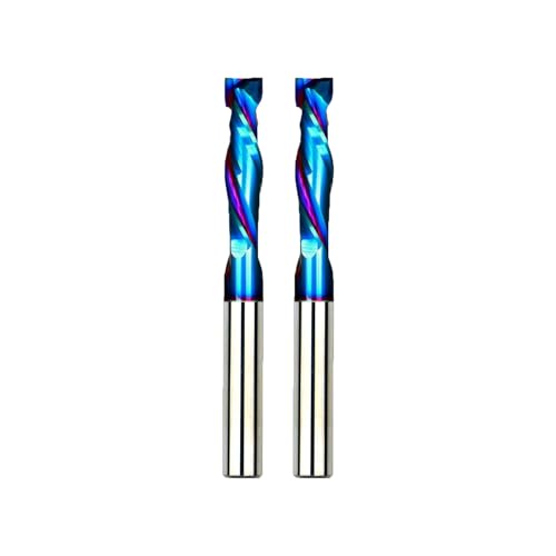 HZBIAO F2244 Spiralfräsen-Bits nach oben und unten, Kompressions-Bit, 6,35 mm Schnittdurchmesser mit Nanoblau beschichtet, 6,35 mm Schaft, Vollhartmetall, CNC-Schaftfräser für Holzschnitzerei von HZBIAO