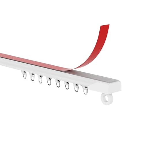 HZEPDVT Stanzbare und klebrige, leise Vorhangschiene mit hängendem Rad, weiße, Oben und seitlich montierte Doppelzweck-Klebeschiene(140cm(55.1in),Top) von HZEPDVT