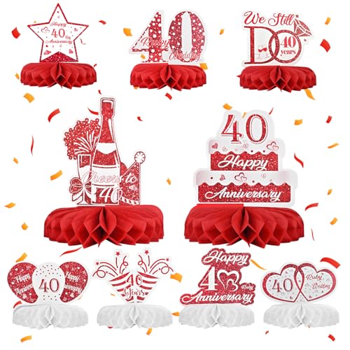 HZHSGLY 9 x Dekorationen zum Rubinhochzeit, Dekoration zum 40. Hochzeitstag, romantische Waben für Tischdekoration, glückliches romantisches Geschenk HZHSGLY 9 x Dekorationen zum Rubinhochzeit, Dekoration zum 40. Hochzeitstag, romantische Waben für Tischdekoration, glückliches romantisches Geschenk von HZHSGLY