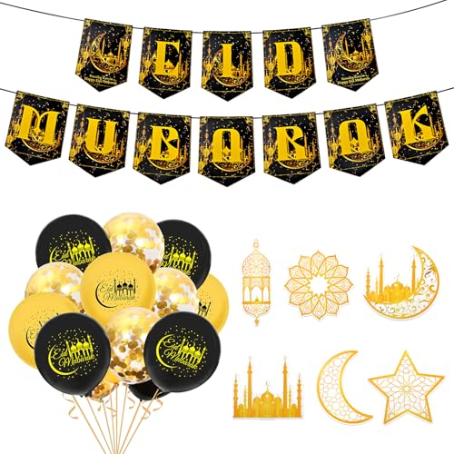 HZHSGLY Eid Mubarak Banner, muslimische Eid Mubarak Wimpelkette mit 6 Stück islamischen Stern Mond Laterne, Eid Dekorationen für Zuhause, Ramadan, hängende Wanddekorationen für Eid Festival Party HZHSGLY Eid Mubarak Banner, muslimische Eid Mubarak Wimpelkette mit 6 Stück islamischen Stern Mond Laterne, Eid Dekorationen für Zuhause, Ramadan, hängende Wanddekorationen für Eid Festival Party von HZHSGLY