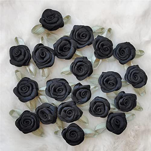 100 Teile/los Mini handgemachte Rose Blume Satinband Rosetten Stoffapplikationen geeignet for Hochzeitsdekoration Handwerk Nähzubehör (Color : Black) von HZLXF1