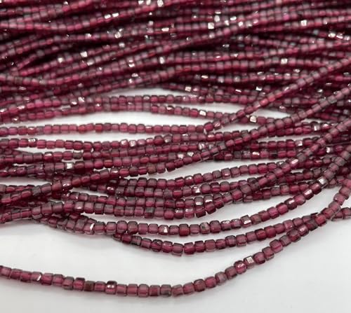 HZLXF1 2 * 2mm Natürliche Rote Granat Facettierte Würfel Lose Perlen for Schmuck Machen DIY Armband Halskette Strang von HZLXF1