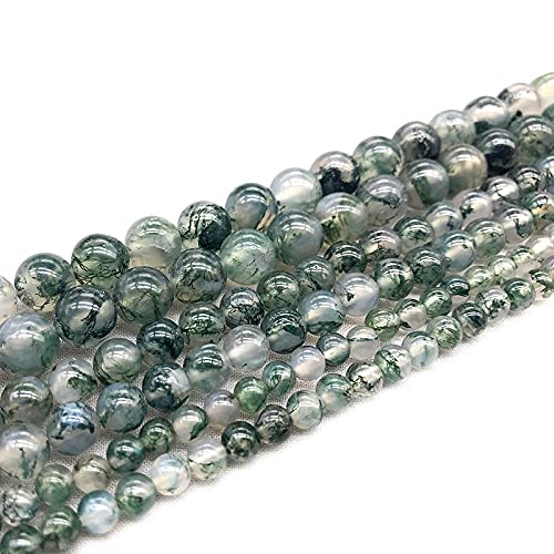 HZLXF1 4 6 8 10 12mm moos Gras Agate natürliche steinperlen lose Spacer perlen for schmuckherstellung DIY. Armband-Bulk. (Color : Green, Item Diameter : 4mm Approx 93beads) von HZLXF1