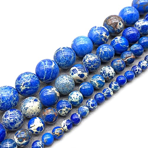 HZLXF1 Naturstein Blaue Seediment Imperial Jaspers Kaiser Stein Runde Lose Perlen 4 6 8 10 1 2mm Pick-Größe for Schmuckherstellung DIY. (Color : Blue, Item Diameter : 6mm) von HZLXF1
