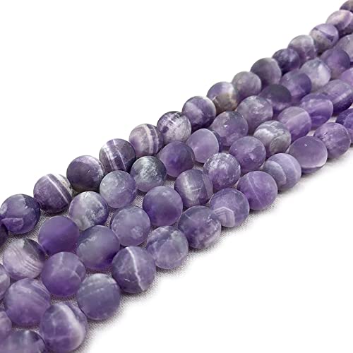 HZLXF1 Naturstein Matte Matt polnisch lila Amethysts Kristallquarz lose runde Perlen 4-12mm for Armband Halskette Machen DIY. (Color : Purple, Item Diameter : 8mm Approx 46beads) von HZLXF1