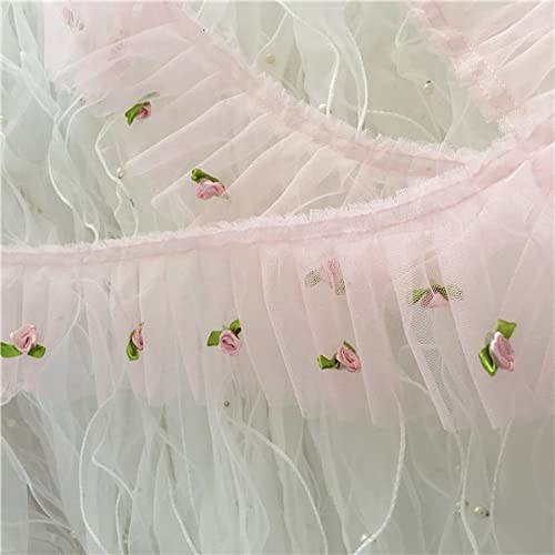HZLXF1 Rüschenbesatz 9 cm Breite Tüll 3D Blumen gefaltete Spitze Applique gesticktes Band Geeignet for Prinzessin Kleid Vorhang DIY. Handwerks-Nähen von Fransen-Dekor Spitze (Color : Pink) von HZLXF1