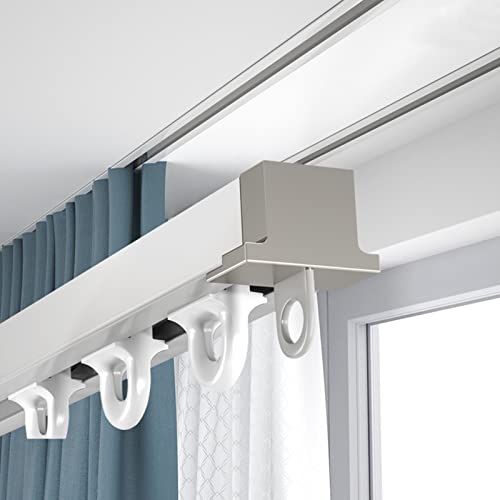 Versteckte Aluminium Gardinenschiene Weiß/Schwarz, Deckenmontage, Eingebaute Raumteiler-Schiebeschiene, Kommerzielle Metall-Einbau-Trennwandleiste, Kompletter Bausatz(Color:White,Size:1.50M/4.9ft) von HZSCL