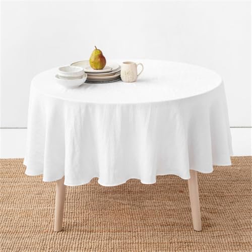 Tischdecke aus reinem Leinen, einfarbig, rund, Stoff, Tischdecke für Küche, Esszimmer, Party, Urlaub, Tischdekoration, weiß, Durchmesser 90 cm Tischdecke aus reinem Leinen, einfarbig, rund, Stoff, Tischdecke für Küche, Esszimmer, Party, Urlaub, Tischdekoration, weiß, Durchmesser 90 cm von HZSZXG