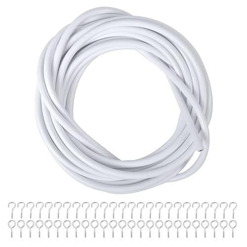 10M Vorhangdraht Weiß Schneidbares Gardinenseil Kunststoffbeschichteter Gardinenseil Vorhangseile mit 25pcs Augenschrauben und 25pcs Schraubhaken Vorhang Draht Seil für Gardinenstangen Vorhänge von HZZON