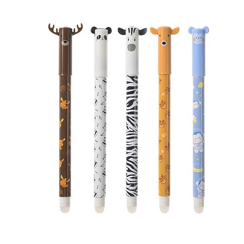 Radierbarer Kugelschreiber, 6 Stück Blau Tintenroller Radierbar Gelstiften, Minendurchmesser 0,5 mm, Kinder Cartoon Erasable Pen, Kawaii Schreibwaren für Kinder Studenten Schule Büro (5 Stück) von HZling