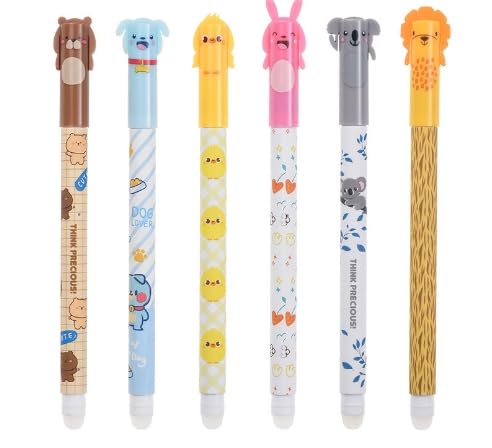 Radierbarer Kugelschreiber, 6 Stück Blau Tintenroller Radierbar Gelstiften, Minendurchmesser 0,5 mm, Kinder Cartoon Erasable Pen, Kawaii Schreibwaren für Kinder Studenten Schule Büro (6 Stück) von HZling