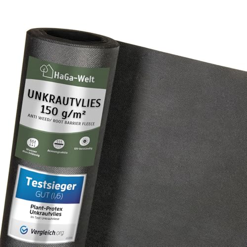HaGa Unkrautvlies 150g/m² in 0,5m x 20m - Atmungsaktives Gartenvlies für effektiven Unkrautschutz im Garten mit hoher Reißfestigkeit von HaGa