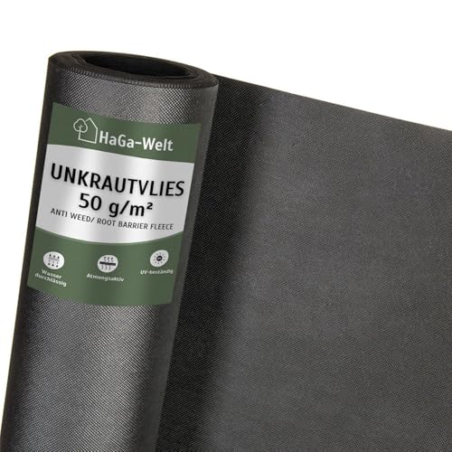 HaGa Unkrautvlies 50g/m² in 1,6m x 25m - Atmungsaktives Gartenvlies für effektiven Unkrautschutz im Garten mit hoher Reißfestigkeit von HaGa