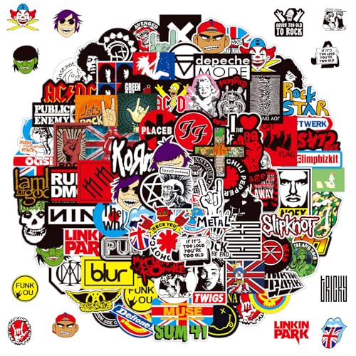 100 Stück Rock Band Punk Aufkleber, Classic Rock Sticker Pack, Cool Metal Punk Musik Aufkleber, Wasserdichte Aufkleber für Gitarre, Laptop, Wasserflaschen, Koffer, Helm, Teens, Students 100 Stück Rock Band Punk Aufkleber, Classic Rock Sticker Pack, Cool Metal Punk Musik Aufkleber, Wasserdichte Aufkleber für Gitarre, Laptop, Wasserflaschen, Koffer, Helm, Teens, Students von HaOrchid