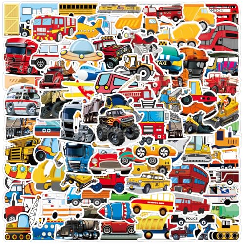 110 Stück Kinder Bagger Sticker, Baustelle LKW Auto Traktor Aufkleber, Engineering Fahrzeug Aufkleber, Wasserfest Vinyl Sticker, Traktor, Feuerwehr, Set für Belohnungssticker Party von HaOrchid