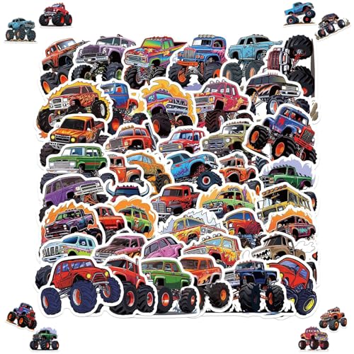 2 X 50 Stück Monsterwagen Aufkleber, Monster Truck Sticker Set, Coole Monster Truck Aufkleber, Wasserdichte Vinyl Sticker für Kinder Teens Laptop Skateboard Fahrrad Motorrad Computer Koffer von HaOrchid