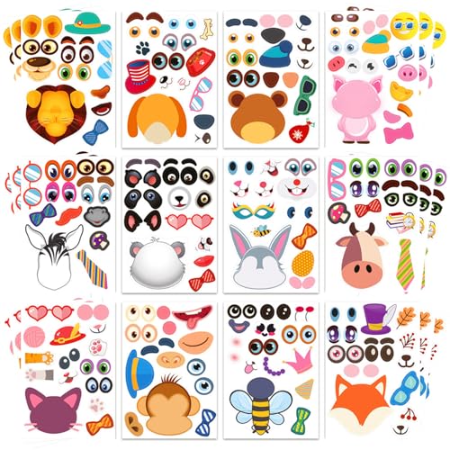 36 Stück Tier Aufkleber Make-a-face Aufkleberbögen, DIY Gesichtsaufkleber, Funny Faces Sticker für Kinder Party, Fantasietieren für Party Favor Supplies Craft von HaOrchid