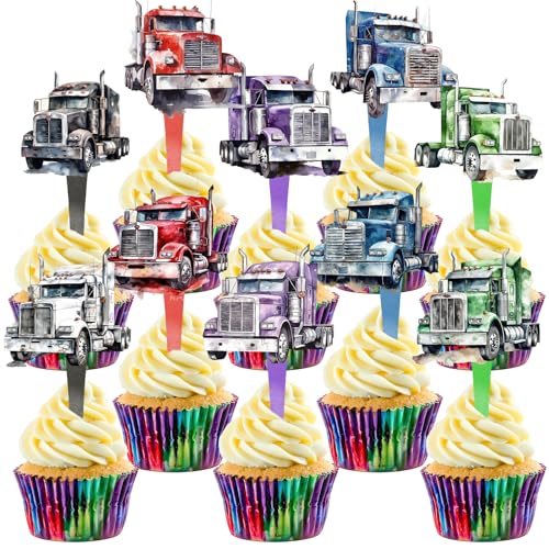 Cupcake-Topper für Halb-LKWs, Party-Dekorationen und Halb-LKW-Party-Cupcake-Topper, perfekt für Halb-LKW-Geburtstags-Cupcake-Topper, LKW-Babyparty- und Halb-LKW-Kuchendekoration, 30 Stück Cupcake-Topper für Halb-LKWs, Party-Dekorationen und Halb-LKW-Party-Cupcake-Topper, perfekt für Halb-LKW-Geburtstags-Cupcake-Topper, LKW-Babyparty- und Halb-LKW-Kuchendekoration, 30 Stück von HaPiBiDesign