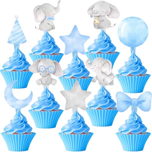 Cupcake-Topper mit blauem Elefantenmotiv, 40 Stück, niedliche Elefanten-Party-Dekorationen und Babyparty-Kuchendekoration – perfekt für Geburtstagspartys mit blauem Elefant, Babyparty und Cupcake-Topper mit blauem Elefantenmotiv, 40 Stück, niedliche Elefanten-Party-Dekorationen und Babyparty-Kuchendekoration – perfekt für Geburtstagspartys mit blauem Elefant, Babyparty und von HaPiBiDesign