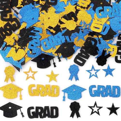 Habbiful 200 Stück Abschlusskonfetti für Tisch, Schwarz, Gold, Blau, Abschlussdekoration, 2025, Klasse 2025, Tischkonfetti für Kindergarten, High School, College von Habbiful