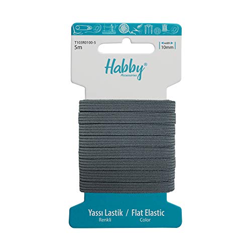 Habby Accessories 5m Gummiband | Elastic Bands | Gummilitze | Gummizug | Gummiband Nähen | Flach | 10mm | Grau von Habby Accessories
