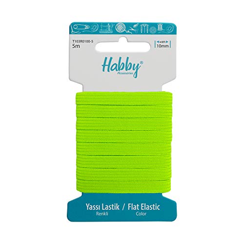 Habby Accessories 5m Gummiband | Elastic Bands | Gummilitze | Gummizug | Gummiband Nähen | Flach | 10mm | Neon Gelb von Habby Accessories