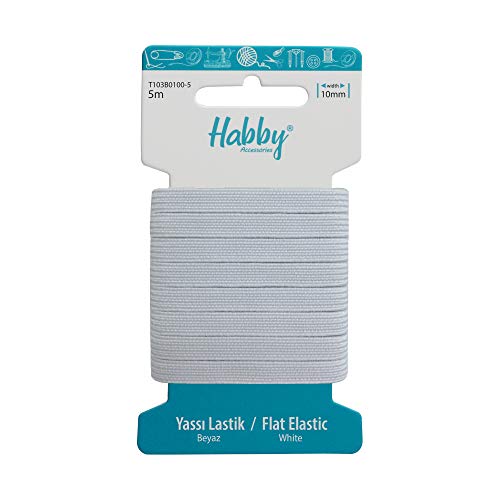 Habby Accessories 5m Gummiband | Elastic Bands | Gummilitze | Gummizug | Gummiband Nähen | Flach | 10mm | Weiß von Habby Accessories