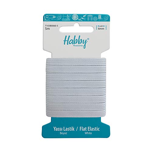 Habby Accessories 5m Gummiband | Elastic Bands | Gummilitze | Gummizug | Gummiband Nähen | Flach | 6mm | Weiß von Habby Accessories