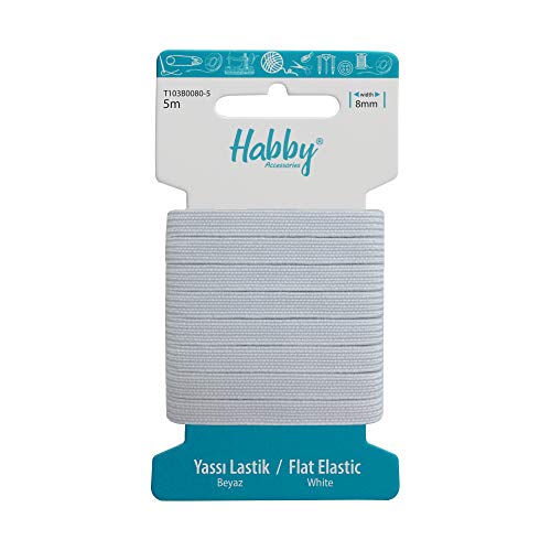 Habby Accessories 5m Gummiband | Elastic Bands | Gummilitze | Gummizug | Gummiband Nähen | Flach | 8mm | Weiß von Habby Accessories