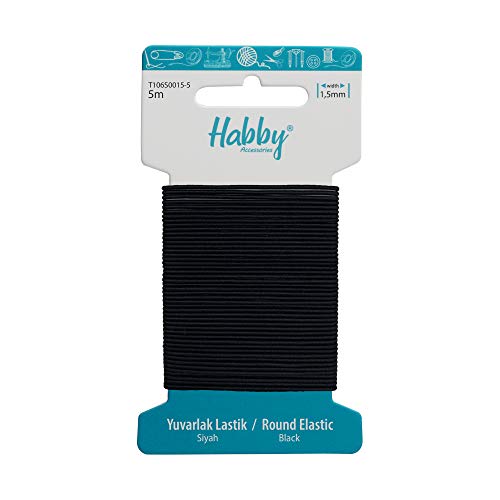 Habby Accessories 5m Gummiband | Elastic Bands | Gummilitze | Gummizug | Gummikordel | Rund | 1.5mm | Schwarz von Habby Accessories