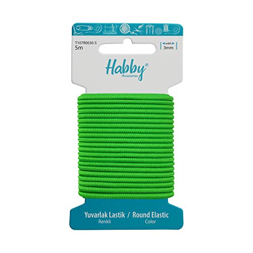 Habby Accessories 5m Gummiband | Elastic Bands | Gummilitze | Gummizug | Gummikordel | Rund | 3mm | Neon Grün von Habby Accessories