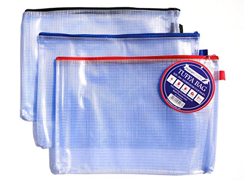 A4 Tuff Bag Zip Wallet Clear Plastic Wallets Zipped Pouch File Pencil Case Folder Water Resistant Reforced Heavy Duty Mesh Bags (Fits A4-12 Pack) von Habercrafts