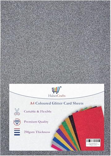 Glitzerkarton, A4, schwarz, glitzernd, fusselfrei, 250 g/m², glitzernder Bastelkarton, säurefrei (Schwarz, 10 Blatt) von Habercrafts