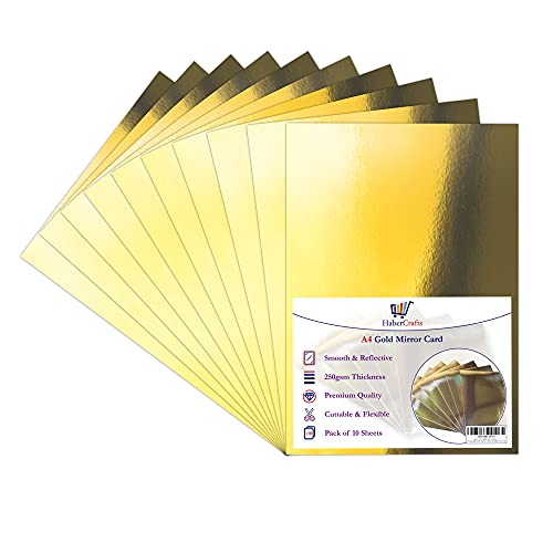 Gold Mirror Card A4 Gold Card Metallic Mirror Board Thick 250gsm Card Shiny Golden Sheets Mirror Foil Activity Craft Cardstock Reflective Shimmer Mirror Finish (Gold – 10 Blatt) von Habercrafts