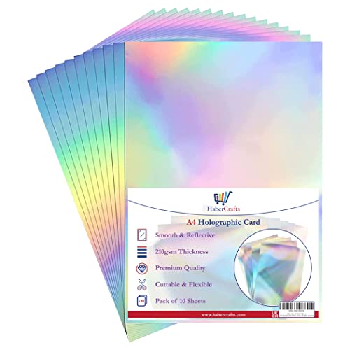 Holografischer Karton, A4, silberfarben, Regenbogen-Karton, metallisch, holografisches Papier, dick, 210 g/m², glänzende Regenbogen-Blätter, Folie, Aktivität, Basteln, Scrapbooking, Karton mit Holografischer Karton, A4, silberfarben, Regenbogen-Karton, metallisch, holografisches Papier, dick, 210 g/m², glänzende Regenbogen-Blätter, Folie, Aktivität, Basteln, Scrapbooking, Karton mit von Habercrafts
