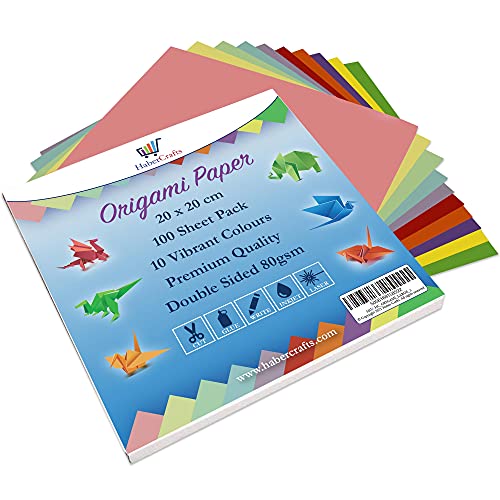 Origami-Papier, 100 Blatt, groß, quadratisch, traditionelles japanisches Origami-Faltpapier, doppelseitig, 10 helle und pastellfarbene Farben, für Erwachsene und Kinder (groß – 20 cm x 20 cm – 1 von Habercrafts