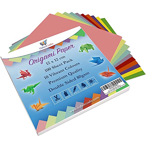 Origami-Papier, 100 Blatt, klein, quadratisch, traditionelles japanisches Origami-Faltpapier, doppelseitig, 10 helle und pastellfarbene Farben, für Erwachsene und Kinder (klein – 12 cm x 12 cm – 1 von Habercrafts