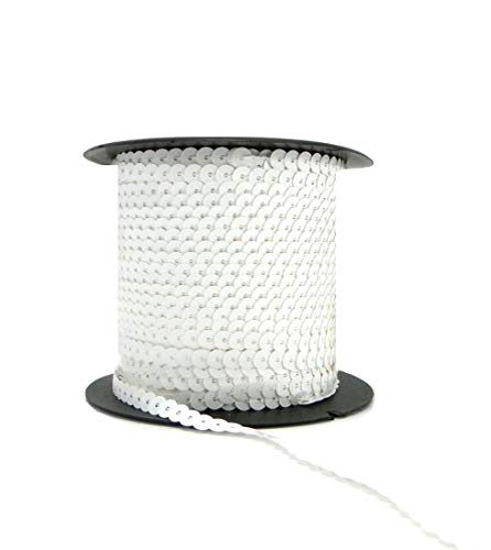 Paillettenbesatz, Paillettenband, 6 mm, metallisch, glänzend, flach, Pailletten, Pailletten-Schnur für Verzierung, Nähen, Kunsthandwerk, Kostüm, Dekoration (weiß, 90 Meter) von Habercrafts