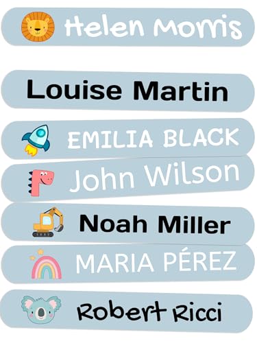 100 Namensaufkleber zum Aufbügeln Personalisiere für Kinder. Bügeletiketten für Kleidung, Schule & Kindergarten (6x1 cm) von Haberdashery Online