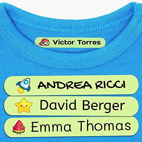 100 Namensaufkleber zum Aufbügeln Personalisiere für Kinder. Bügeletiketten für Kleidung, Schule & Kindergarten (6x1 cm) von Haberdashery Online