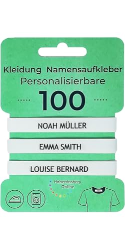 100 personalisierte Namensetiketten Stoffetiketten mit ökologischem Zertifikat, ideal für Ihre Kinder. Bügeletiketten zum Beschriften von Textilien Geeignet für Kindergärten, Schulen und Schulen. von Haberdashery Online