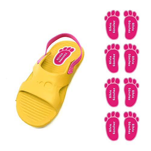 Haberdashery Online 8 Paar Fußförmige Klebeetiketten für Schuhe, Personalisierte Namensschilder, Vielseitig einsetzbar, 21 x 37,5 mm, Modell 5, Inklusive Schutzlaminat - Farbe: Rose, Material: Vinyl Haberdashery Online 8 Paar Fußförmige Klebeetiketten für Schuhe, Personalisierte Namensschilder, Vielseitig einsetzbar, 21 x 37,5 mm, Modell 5, Inklusive Schutzlaminat - Farbe: Rose, Material: Vinyl von Haberdashery Online