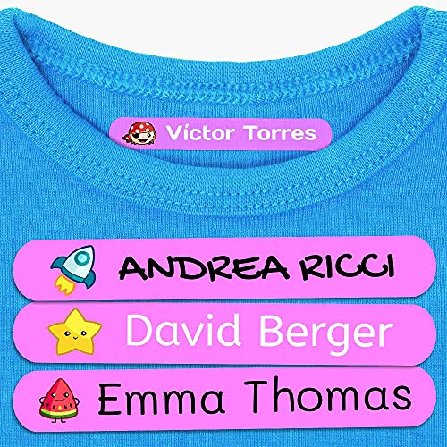 50 Namensaufkleber zum Aufbügeln Personalisiere für Kinder. Bügeletiketten für Kleidung, Schule & Kindergarten (6x1 cm) von Haberdashery Online