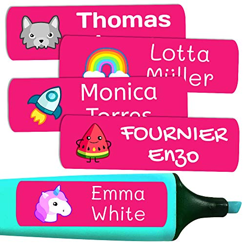 Haberdashery Online 50 personalisierte Klebeetiketten, 6 x 2 cm, Fuchsia, Vinyl, Spülmaschinen- und Mikrowellenfest, 50 Etiketten von Haberdashery Online