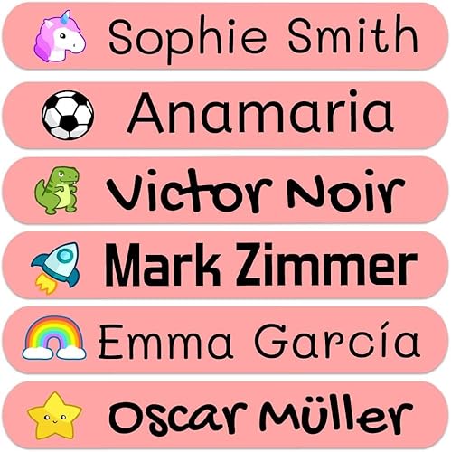 50 Personalisierte Namensaufkleber für Kinder. Klebeetiketten zum Beschriften von Schule, Kindergarten, Büchern, Spielzeug, Tupper. Wasserdichte Etiketten 6x1 cm von Haberdashery Online