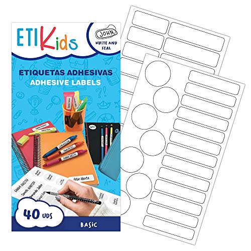ETIKids 40 Multipurpose anpassbare kaschierte Klebeetiketten (Basic) für Kindergarten und Schule. von Haberdashery Online