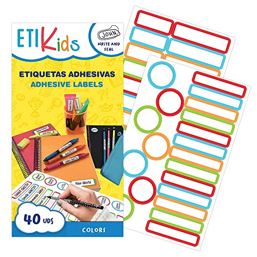 ETIKids 40 Multipurpose anpassbare laminierte Klebeetiketten (Farbe) für Kindertagesstätten und Schulen. von Haberdashery Online