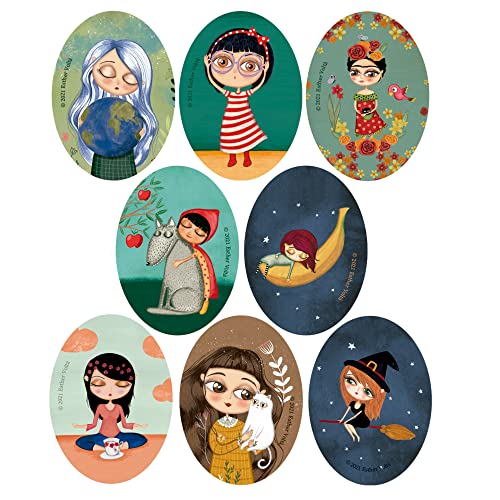 8 Stück Esther Voltà Aufnäher zum Aufbügeln, Personalisierte Designs für T-Shirts, Schulkittel, Jeans, Jacken, Modische Illustrationen, Frida Kahlo, Rotkäppchen, Märchen - Farbe: bunt 8 Stück Esther Voltà Aufnäher zum Aufbügeln, Personalisierte Designs für T-Shirts, Schulkittel, Jeans, Jacken, Modische Illustrationen, Frida Kahlo, Rotkäppchen, Märchen - Farbe: bunt von Haberdashery Online